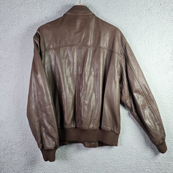 Reed Sportswear Men Leather Coat R46 XL Brown Bomber Map Lining Deep Pockets Y2K - Picture 2 of 16